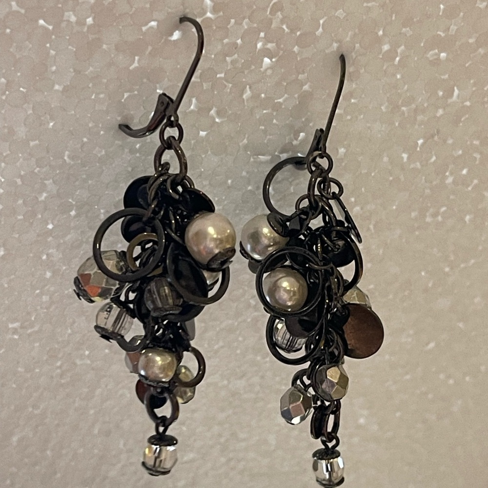Intricate Black and Silver Chandelier Earrings